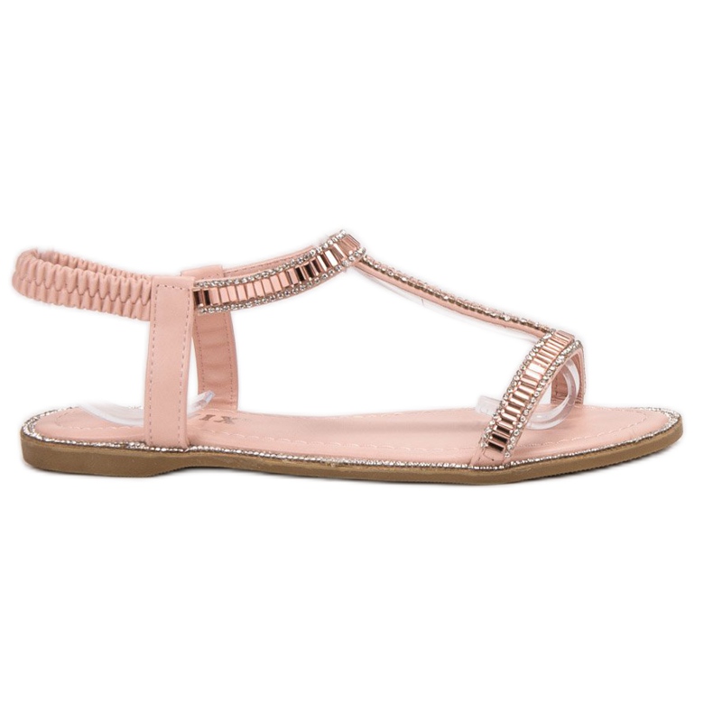 SHELOVET Sandales plates avec cristaux rose