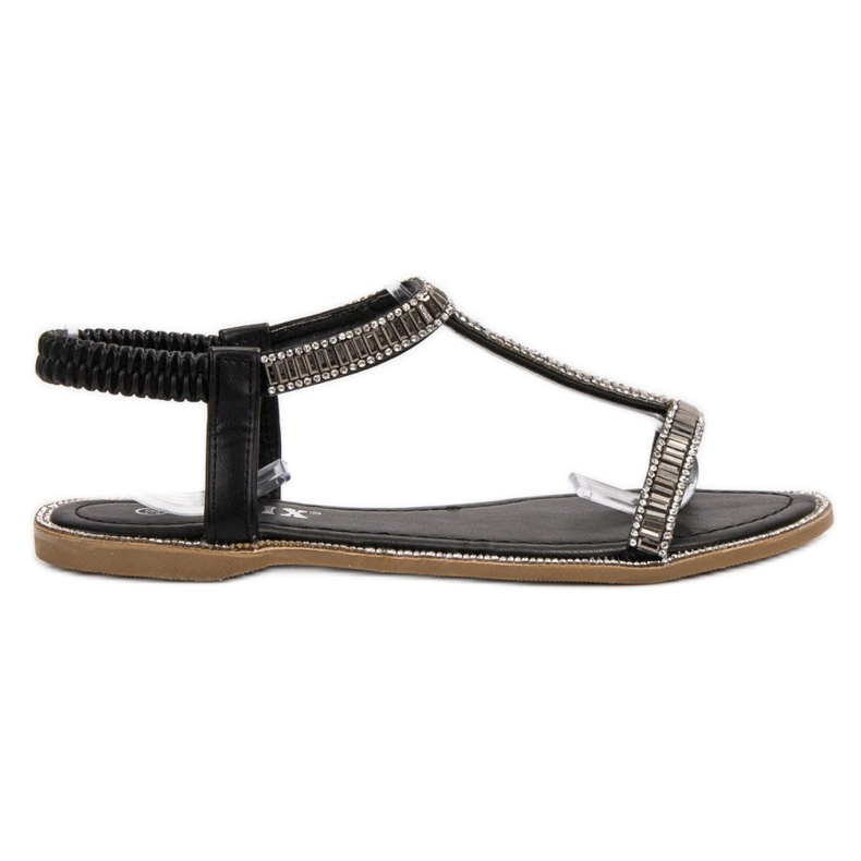 SHELOVET Sandales plates avec cristaux le noir