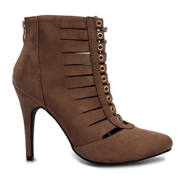 Boots ajourées sur talon Mokka taupe brun