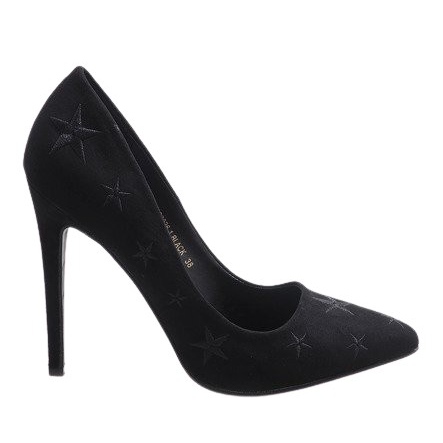 Escarpins en daim noir décoré d'étoiles JC3026-1 le noir
