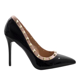 Escarpins laqués noirs avec clous X-68 le noir