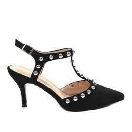 Escarpins en daim noir avec perles 100-861SA le noir