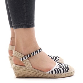 Sandales compensées zèbre espadrilles LLI-3M88-7 blanche le noir Sandales compensées zèbre espadrilles LLI-3M88-7 blanche le noir