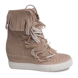 Baskets Compensées À Franges Boho 7A1453 Beige