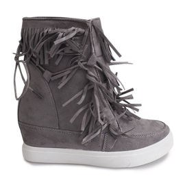 Baskets Compensées À Franges Boho 881-2 Gris