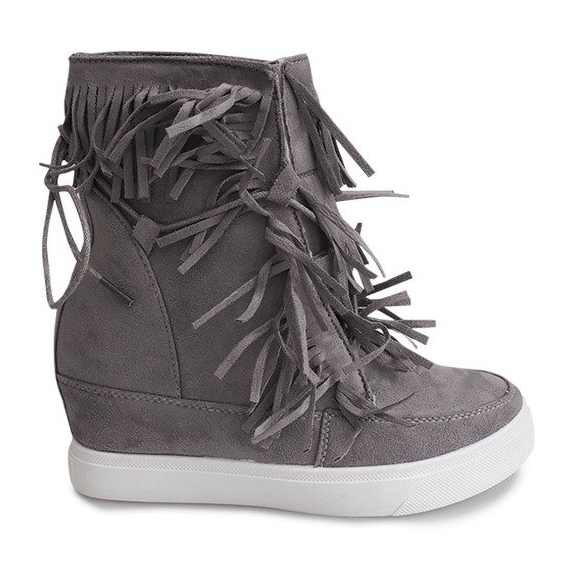 Baskets Compensées À Franges Boho 881-2 Gris