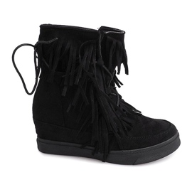Baskets Compensées À Franges Boho 881-2 Noir le noir