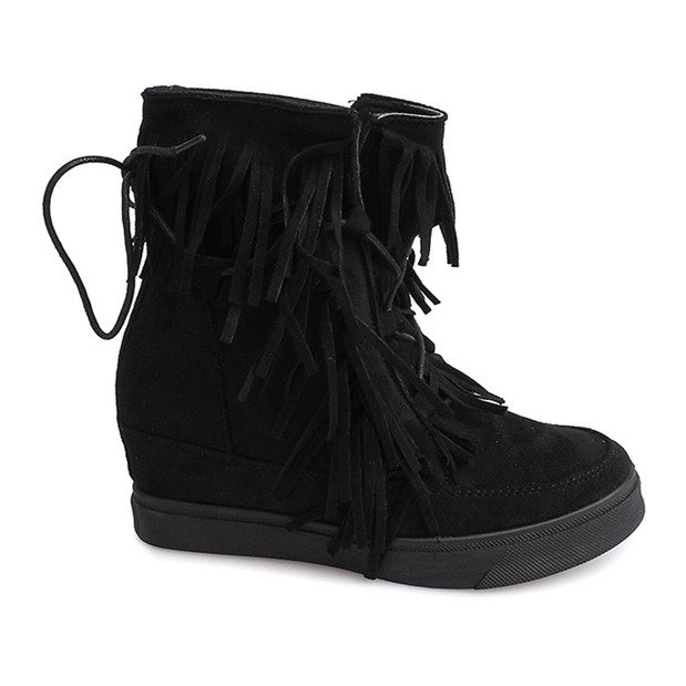 Baskets Compensées À Franges Boho 881-2 Noir le noir