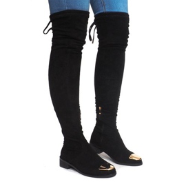 Bottes Hautes En Daim Lycra B-8 Noir