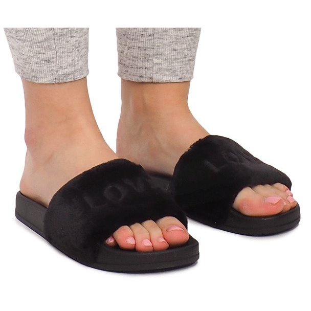 Love HN02-4 Chaussons en Fourrure Noire le noir