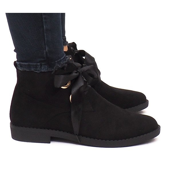 Bottines et Nœuds en Daim C-15 Noir le noir