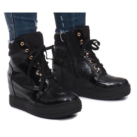 Baskets laquées noires sur le compensé Snake le noir