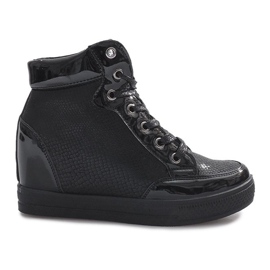 Baskets laquées noires sur le compensé Snake le noir