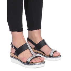 Sandales compensées noires Sixth Sens