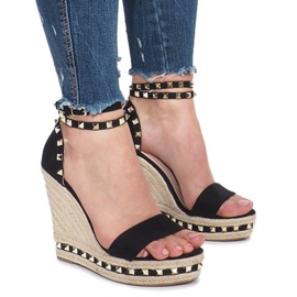 Sandales compensées noires à clous Lov'it le noir