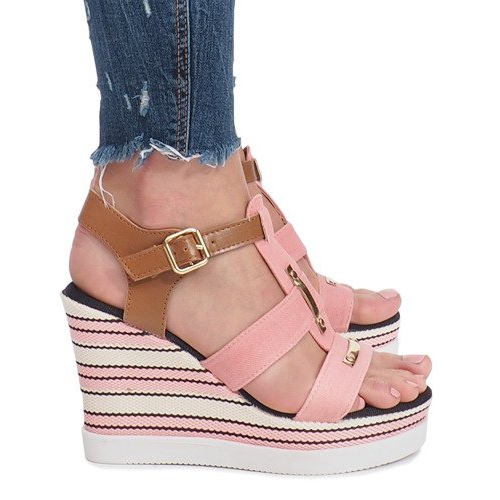 Sandales compensées roses douces