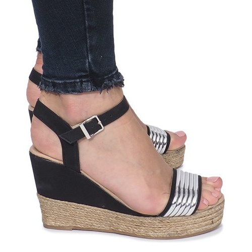 Sandales noires sur un délicat talon compensé Glam Shine le noir Sandales noires sur un délicat talon compensé Glam Shine le noir