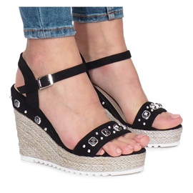 Sandales noires sur le talon compensé Glam Shine le noir