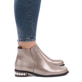 LEI-189 bottes argent avec perles gris