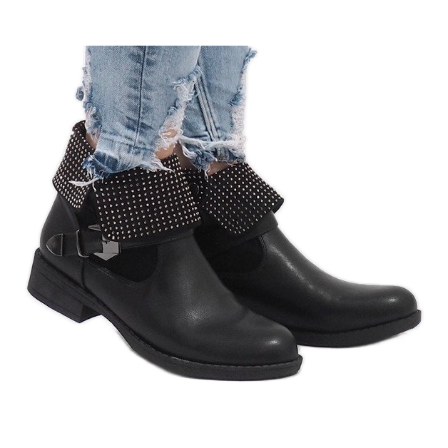 Bottines enroulées noires à sequins LY-2698 le noir