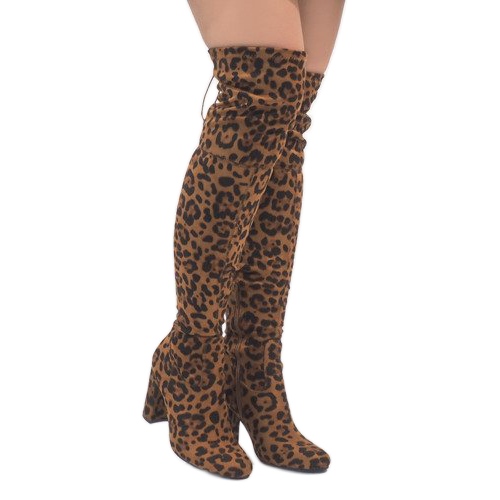 Bottes léopard sur le montant au-dessus du genou E5116 multicolore