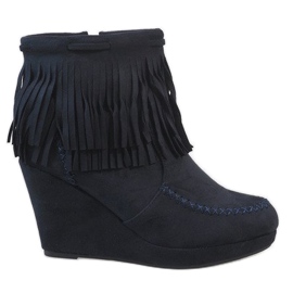 Bottines compensées bohème en daim bleu marine LM-653