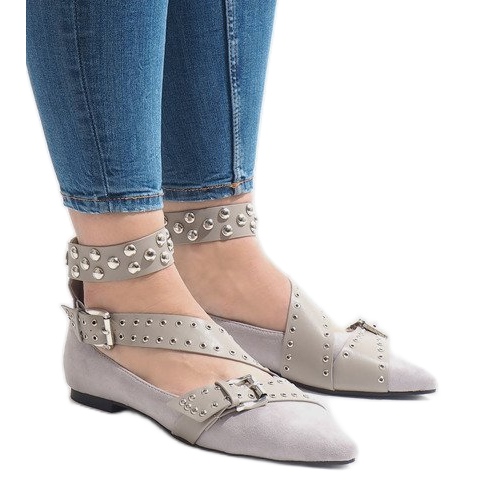 Chaussures à enfiler grises avec clous B12-8 rose