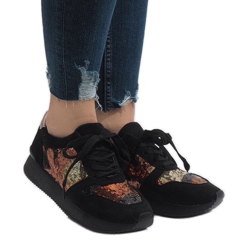 Baskets compensées de sport noires T025 multicolore