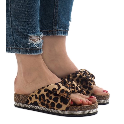 Chaussons léopard avec un nœud N-33 brun