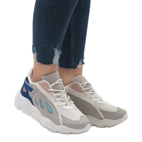 Chaussures de sport tendance multicolores 9115 Bleu blanc rose gris