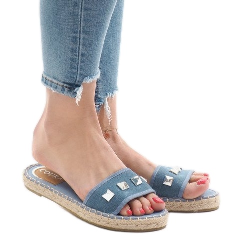Chaussons en jean bleu à clous 7087