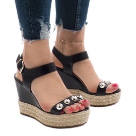 Sandales compensées laquées noires 17060-74