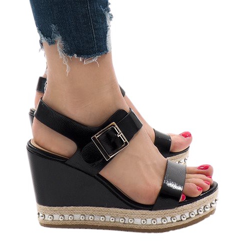 Sandales compensées laquées argent 17060-73 le noir