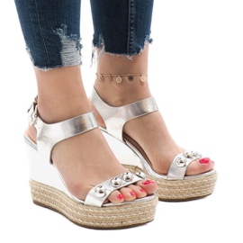 Sandales compensées laquées argent 17060-74 gris
