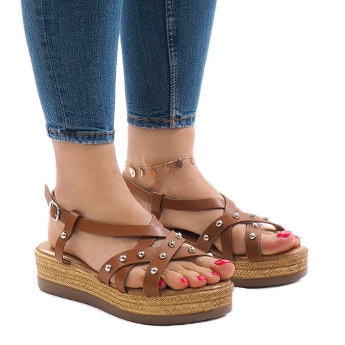 Sandales espadrilles camel sur la plateforme 314-2B brun