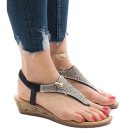 Sandales compensées noires avec un élastique FM4075 le noir multicolore