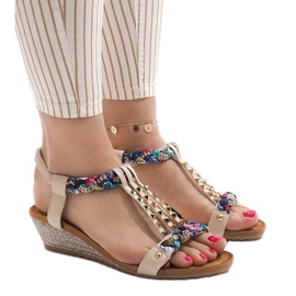 Sandales compensées beiges à clous B132-5 brun multicolore