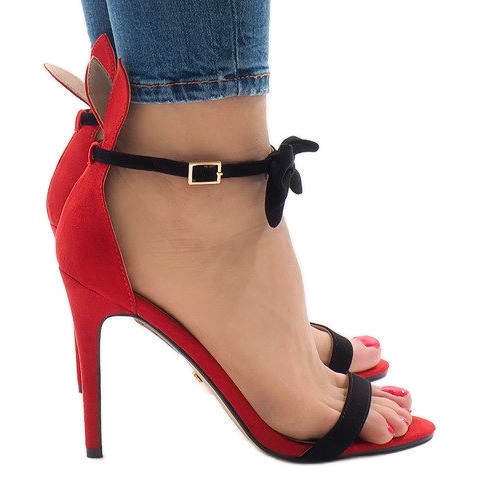 Sandales en daim rouge avec un nœud et un nœud ZJ-15P le noir