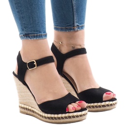Sandales compensées en daim noir LM-8006 le noir
