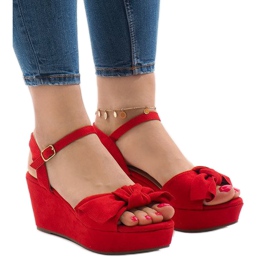 Sandales compensées rouges à nœud F055