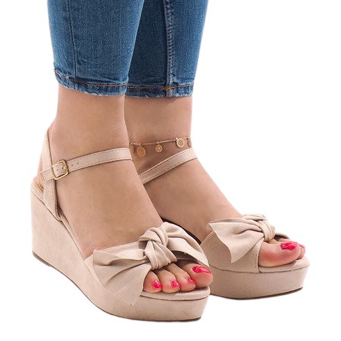 Sandales compensées roses à nœud F055 rouge
