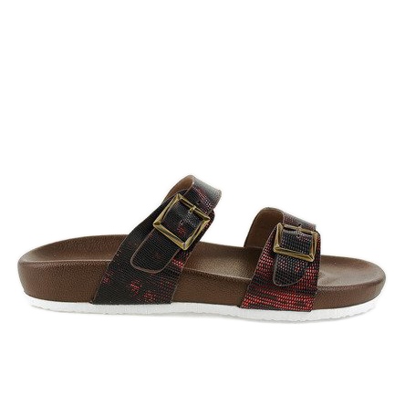 Chaussons rouges et marron à boucle GA735 brun Chaussons rouges et marron à boucle GA735 brun