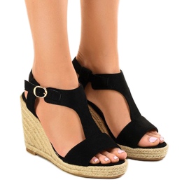 Sandales compensées noires Espadrilles H-69 le noir