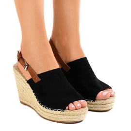 Sandales compensées noires espadrilles KA-20 le noir