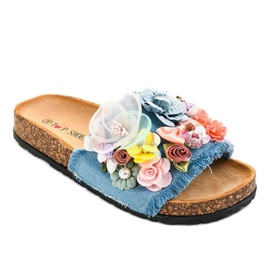 Chaussons bleus à fleurs W-15 multicolore