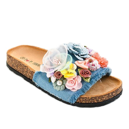 Chaussons bleus à fleurs W-15 multicolore