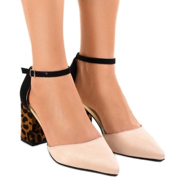 Escarpins en daim beige FR276 brun noir