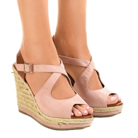 Sandales compensées espadrilles roses LM-0205