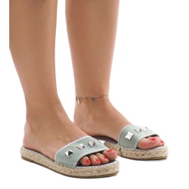 Chaussons en jean vert avec clous 7087 multicolore