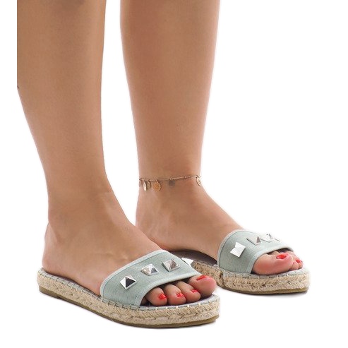 Chaussons en jean vert avec clous 7087 multicolore